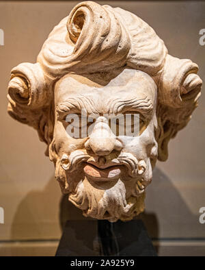 Italy Piedmont Turin - Mazzonis Palace - Mao Museum ( Museo d'Arte Orientale ) - Museum of Oriental art -  Head of Bearded Man ( Silenus or Atlas ) - Gandhara 2nd - 3rd century A.D. Stock Photo