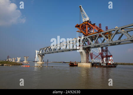 DHAKA, BANGLADESH - NOVEMBER 12 : Constructing Padma Bridge in Shariatpur, Bangladesh on November 12, 2019.  The Padma Bridge will connect the south-w Stock Photo