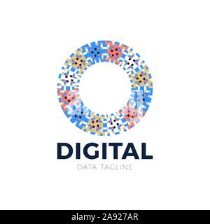 Business corporate letter O logo design vector. Colorful digital data pixels icon template for technology. Pixel logotype. Stock Vector