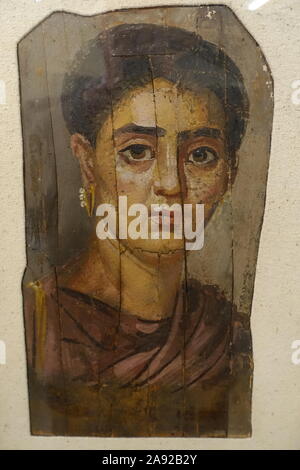 Fayum Portraits. Ancient Greek funeral paintings from 3rd century BC to 3rd century A.D. Egypt. Naturalistic mummy paintings. Stock Photo