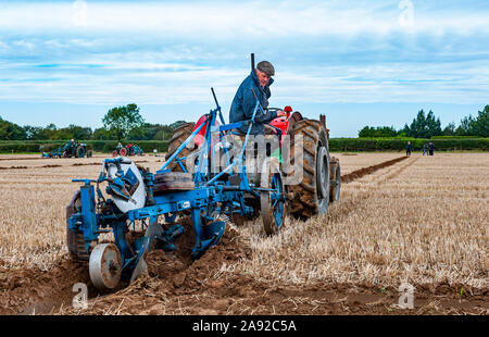 British National Ploughing Championships, Lincoln, UK - A vintage tractor ploughing Stock Photo