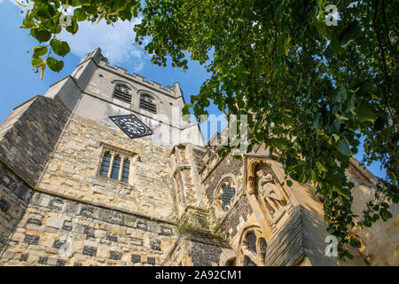 Essex, UK - August 27th 2019: Waltham Abbey church in the town of Waltham Abbey in Essex, UK. Its churchyard contains the tomb of King Harold - killed Stock Photo