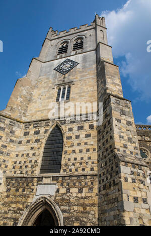 Essex, UK - August 27th 2019: Waltham Abbey church in the town of Waltham Abbey in Essex, UK. Its churchyard contains the tomb of King Harold - killed Stock Photo