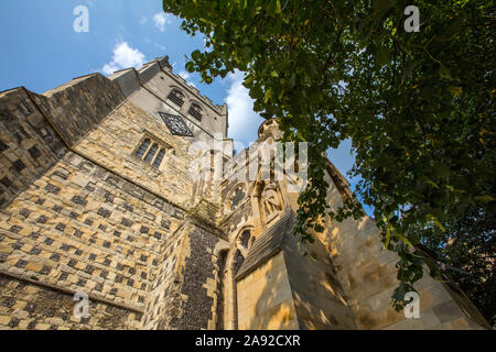 Essex, UK - August 27th 2019: Waltham Abbey church in the town of Waltham Abbey in Essex, UK. Its churchyard contains the tomb of King Harold - killed Stock Photo