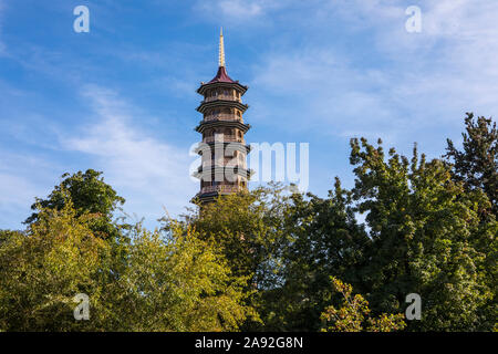 Surrey, UK - September 14th 2019: The famous Great Pagoda at Kew Royal Botanical Gardens in Surrey, UK. The Pagoda was completed in 1762 as a gift for Stock Photo