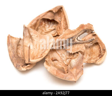 Walnut shells isolated on white background Stock Photo