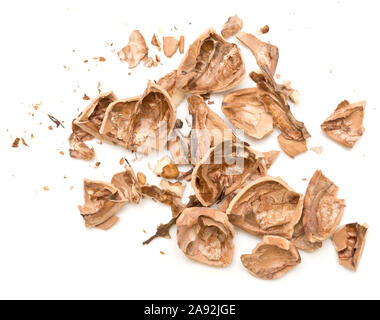 Walnut shells isolated on white background Stock Photo