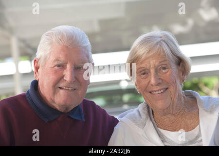 Portrait of happy senior couple smiling Stock Photo