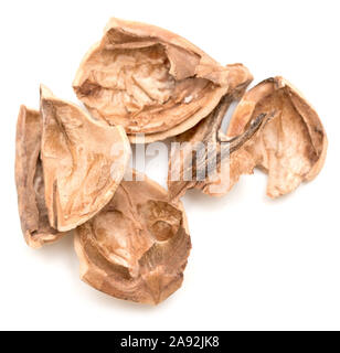 Walnut shells isolated on white background Stock Photo