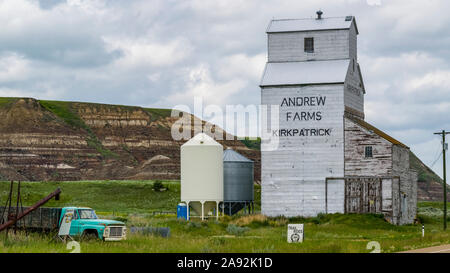 Grain elevator from Andrew Farms, Kirkpatrick, Kneehill County; Alberta, Canada Stock Photo