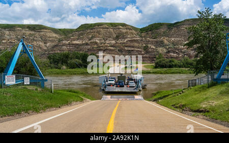 Blurt Ferry on a river, Red Deer Valley, Kneehill County; Alberta, Canada Stock Photo