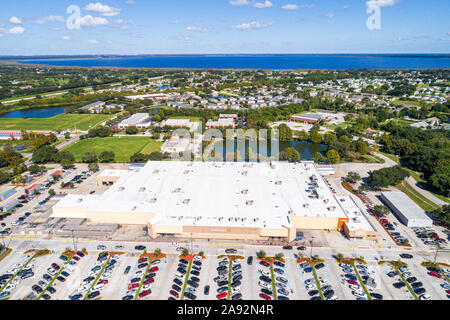 St Saint Cloud Florida,Walmart Supercenter discount department store,outside exterior front entrance parking lot,East Lake Tohopekaliga aerial,FL19110 Stock Photo