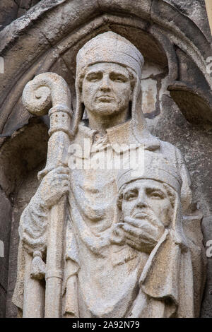 Carved sculpture on the exterior of Exeter Cathedral in the city of Exeter in Devon, UK. Stock Photo