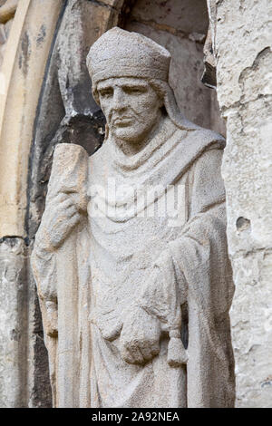 Carved sculpture on the exterior of Exeter Cathedral in the city of Exeter in Devon, UK. Stock Photo