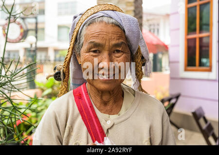 Portrait of a senior woman from the Tanuu tribe; Taungyii, Shan State, Myanmar Stock Photo