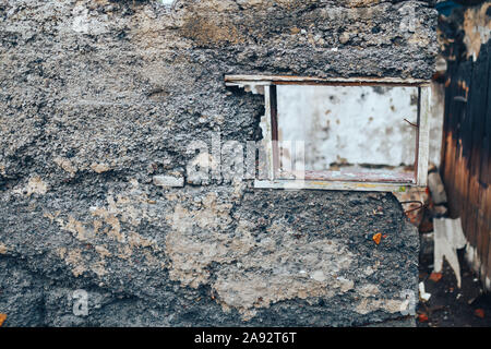 vintage brick wall background with old window Stock Photo