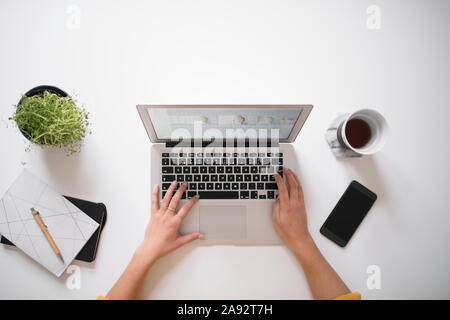 Womans hands using laptop Stock Photo