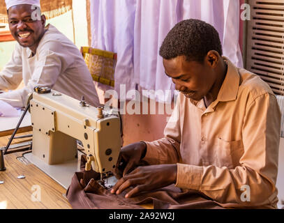 Tailor at the market; Dongola, Northern State, Sudan Stock Photo