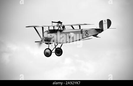 Nieuport 17 N1977 G-BWMJ (Replica) flying at Old Warden Military Airshow on the 7th July 2019 Stock Photo