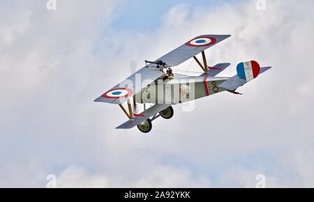 Nieuport 17 N1977 G-BWMJ (Replica) flying at Old Warden Military Airshow on the 7th July 2019 Stock Photo