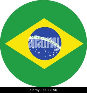 Brazil round flag icon vector illustration. Brazilian flag glossy button. Stock Vector