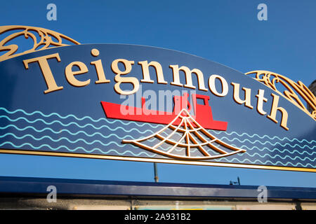 Devon, UK - August 1st 2019: A sign in the seaside town of Teignmouth in South Devon, UK. Stock Photo