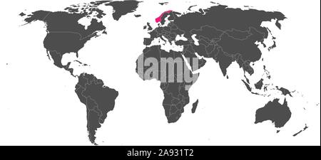 World map highlighted Norway blue color vector background. European continent. Stock Vector