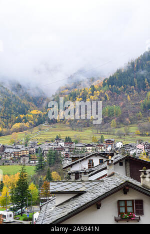 View of Courmayeur under the mountains. Alps, Italy Stock Photo