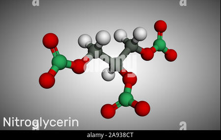 Nitroglycerin (nitro, glyceryl trinitrate) drug and explosive molecule ...