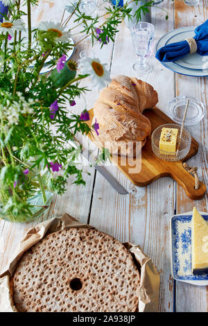 Food and drink on table Stock Photo