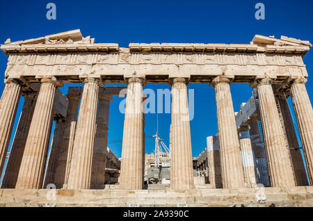 The East Facade of the Parthenon, atop the Acropolis in Athens, Greece Stock Photo