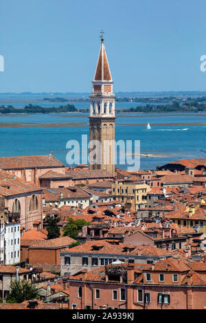 View of the Campanile, or tower, of San Francesco della Vigna - viewed from the top of St. Marks Campanile tower, located on Piazza San Marco in the c Stock Photo