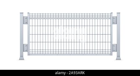 Realistic vector galvanized sheet metal fence panel. Rectangular steel mesh V type. Stock Vector