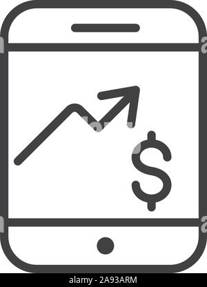 smartphone chart profit finance bank money icon thick line vector illustration Stock Vector