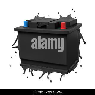 3d rendering of black melting car battery isolated on white background. Stock Photo