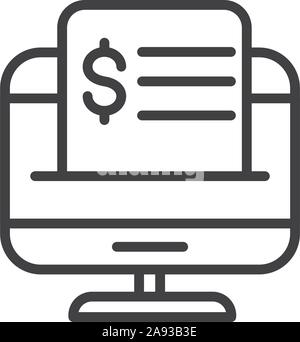 computer bill finance bank money icon thick line vector illustration Stock Vector