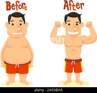 before and after diet weight loss Stock Vector