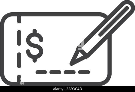 check and pen finance bank money icon thick line vector illustration Stock Vector