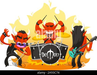 rock and roll band of demons cartoon illustration Stock Vector