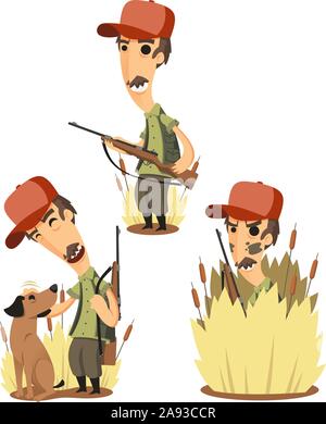 Duck Hunter with Retrieving Dog cartoon set Stock Vector