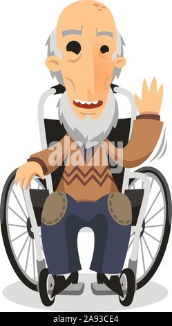 grandpa on wheelchair vector cartoon illustration Stock Vector
