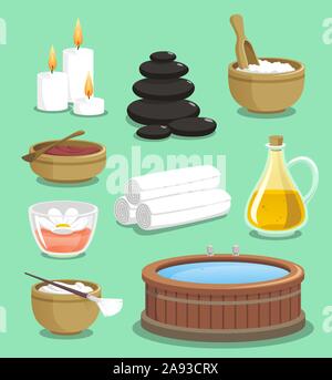 Spa Icon Set Candle Rock Salt Essential Oil Jacuzzi Stock Vector