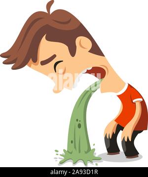 Vomit man. Puke Vector illustration. Retching cartoon. Vomitus Stock ...