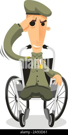 Disabled veteran soldier in wheelchair, vector illustration cartoon. Stock Vector