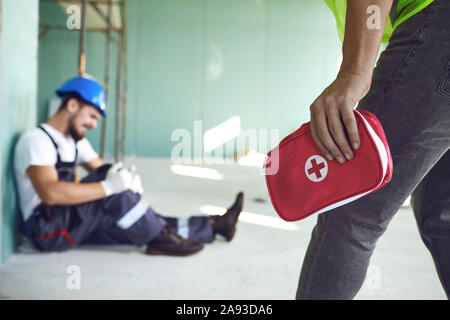 Construction worker accident with a construction worker. Stock Photo