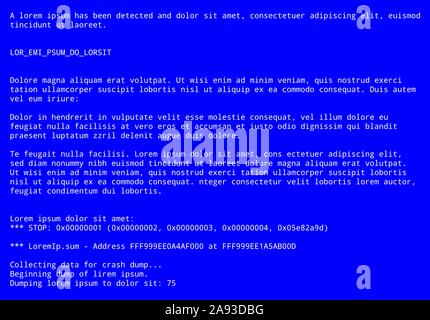 Blue screen with operating system error message Stock Vector