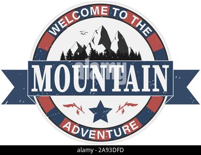 Vector vintage welcome to the mountain adventure badge logo grungy stamp sign on a white background Stock Vector