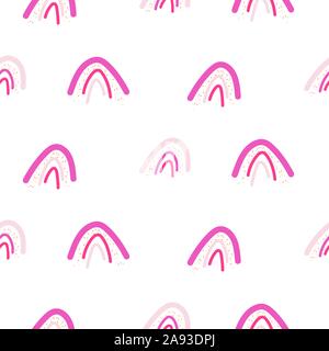 Seamless pattern with pastel pink color rainbow shapes. Light pink girlish design texture. Stock Vector