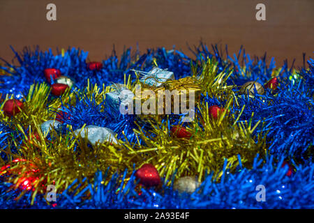 Christmas gift packages in the middle of the decorations Stock Photo