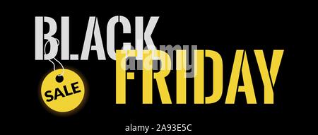 Black Friday sale facebook cover, yellow text on black background, round banner, advertising, illustration Stock Vector